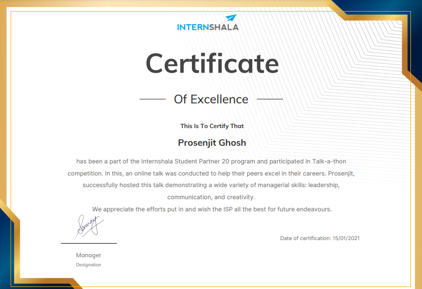 internshala certificate of excellence